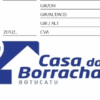 Logotipo da Casa da Borracha com texto azul sobre fundo branco.