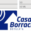 Logotipo da Casa da Borracha, Botucatu, com detalhes técnicos ao fundo.