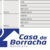 Tabela com informações sobre produtos e logotipo da Casa da Borracha