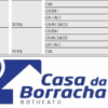 Tabela com informações de produtos e logotipo da Casa da Borracha Botucatu.