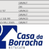 Tabela com informações sobre peças de carro da Casa da Borracha