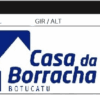 Logotipo da Casa da Borracha com forma de casa e nome em destaque.