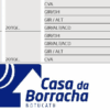 Tabela com informações de modelos de veículos e logo da Casa da Borracha.