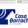 Logotipo da Casa da Borracha, com texto em azul sobre fundo claro.