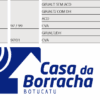 Tabela com informações de produtos da Casa da Borracha, incluindo modelos e especificações técnicas.