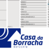 Tabela com especificações de modelos de veículos e logo da Casa da Borracha.