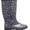 Bota de chuva transparente com estampas de onça em preto e cinza