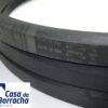 Duas correias de borracha pretas empilhadas, com etiquetas de fabricação visibles.