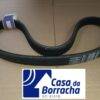Correia em V preta com marca e especificações visíveis.