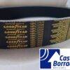 Correia preta com logotipo da Goodyear e labels com informações de resistência a óleo.