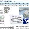 Tabela com características da correia T10, incluindo larguras e pesos padrão.
