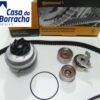 Kit de correia de distribuição com bomba d'água e polias.