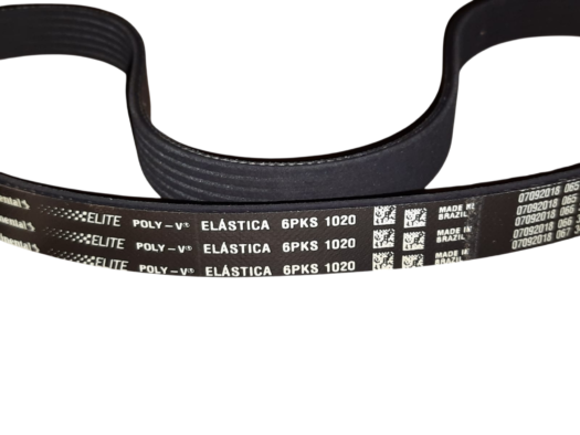 Correia elástica Poly-V, modelo 6PKS 1020, com etiquetas visíveis.