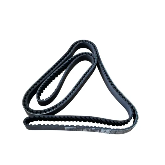 Correia de transmissão em formato circular, preto, com dentado visível.