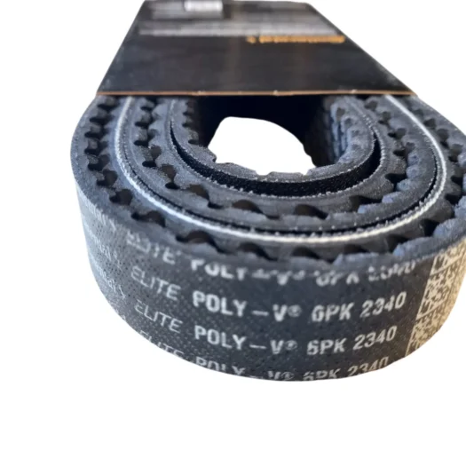 Correia em formato espiral com gravação em letras brancas, mostrando especificações do produto.