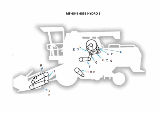 Diagrama do trator MF 6845 6855 Hydro E com partes identificadas.
