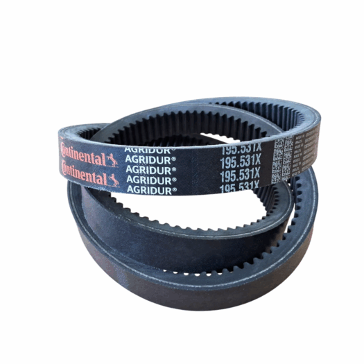 Três correias do tipo AGRIDUR da marca Continental empilhadas, com detalhes visíveis.