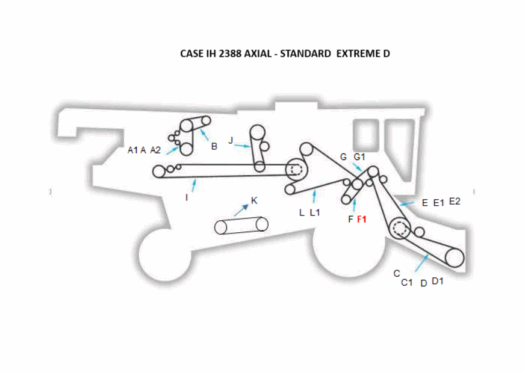 Diagrama técnico do modelo de colheitadeira Case IH 2388 Axial mostrando os componentes principais.