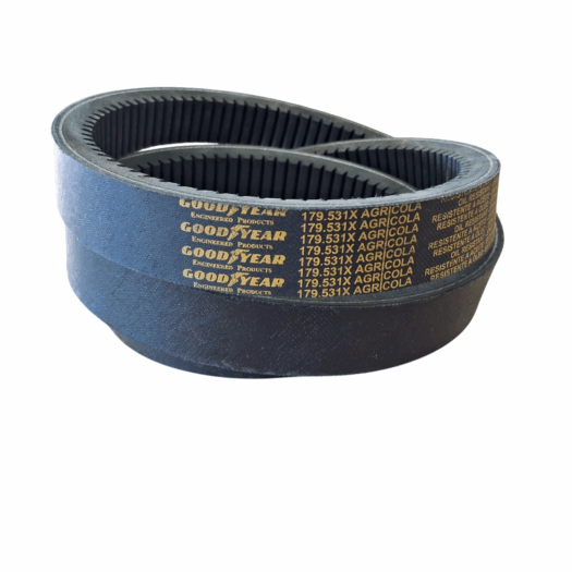 Correia Goodyear 179.531X Agrícola, em formato circular, de cor preta com etiquetas.