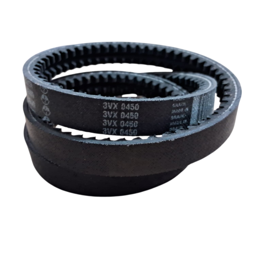 Conjunto de correias em V, modelo 3VX 0450, organizadas em espiral.
