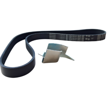 Correia elástica com terminal metálico para fixação.