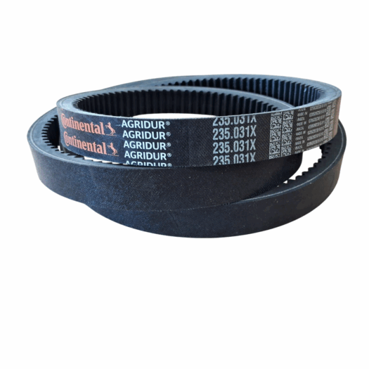 Duas correias da marca Continental Agridur em disposição circular.