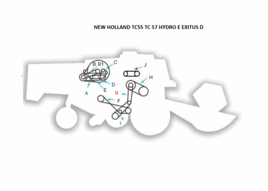 Diagrama do trator New Holland TC55 TC57 com partes rotuladas.