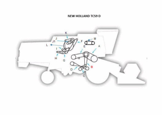 Diagrama do trator New Holland TC59 D com identificação de peças e conexões.