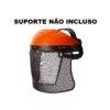 Capacete de segurança laranja com tela protetora frontal, suporte não incluído.