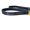 Correia preta da marca Continental, modelo 4 PK 990, com inscrições em branco.