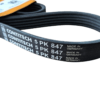 Correia preta da marca Contitech, modelo 5 PK 847, com marcações em branco.