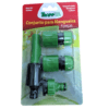 Conjunto de acessórios para mangueira com 4 peças, incluindo adaptadores e conectores.