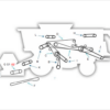 Diagrama mostrando a estrutura e componentes de uma máquina agrícola com setas indicando partes.
