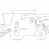 Diagrama técnico de um equipamento agrícola com partes rotuladas.