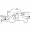 Diagrama técnico de um maquinário agrícola com componentes principais identificados por letras.