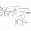 Diagrama técnico de um equipamento agrícola com partes identificadas por letras.
