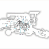Diagrama técnico de uma colhedora com partes rotuladas e setas indicativas.