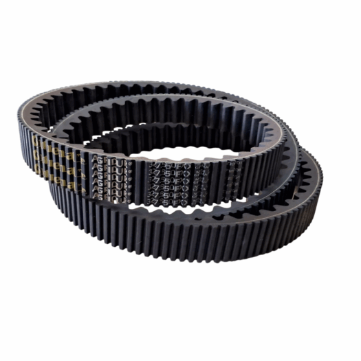 Três correias dentadas emborrachadas em formato circular.