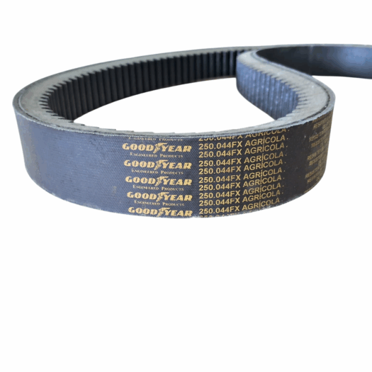 Correia agrícola Goodyear 250.044FX, preta e circular, com marcação visível.