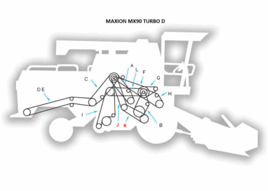 Diagrama do Maxion MX90 Turbo D com detalhes das partes internas e setas indicativas.