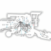 Diagrama técnico de um trator com partes e conexões identificadas.