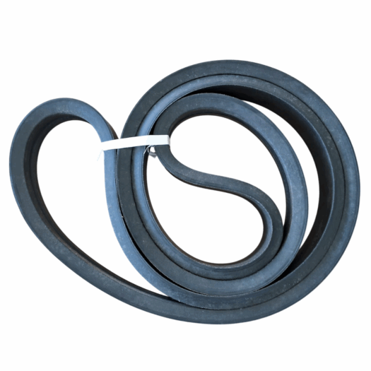 Mangueira de borracha preta enrolada em espiral, presa com um laço.