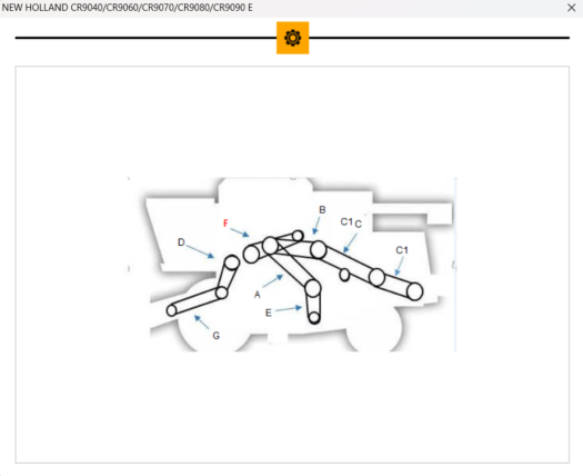 Diagrama técnico do sistema de uma colheitadeira New Holland
