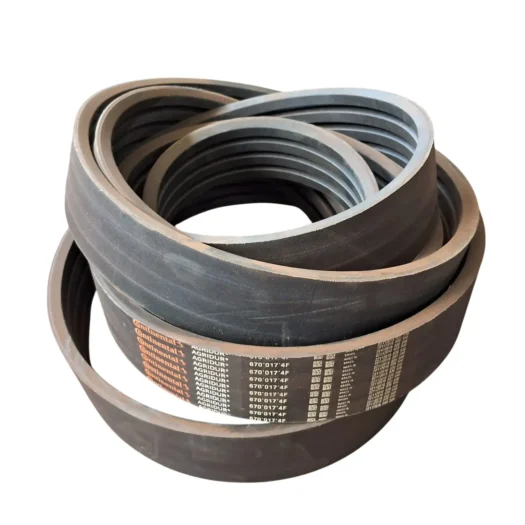 Conjunto de correias de borracha de diferentes tamanhos empilhadas.