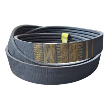Conjunto de correias emborrachadas com marcas de identificação.