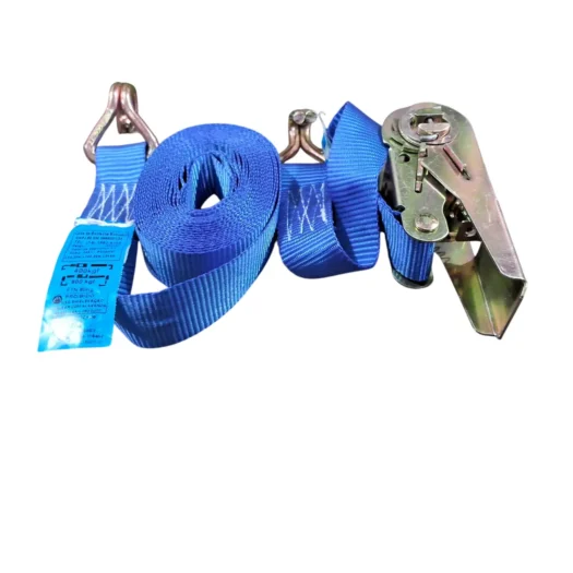 Cinta de amarração azul com ganchos e catraca