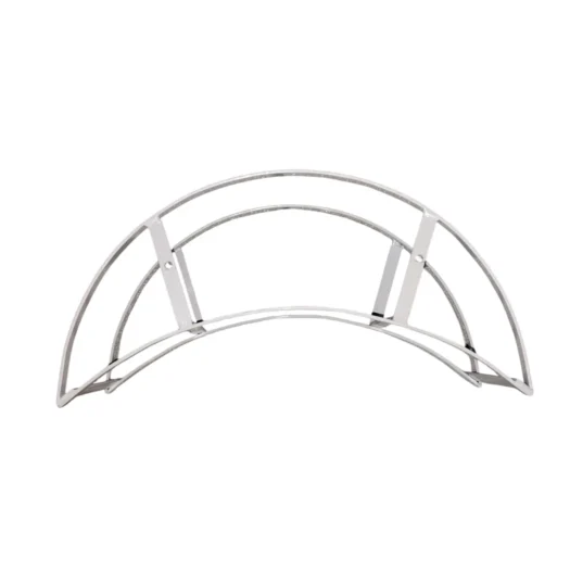 Suporte cromado em formato de arco para organização de objetos.