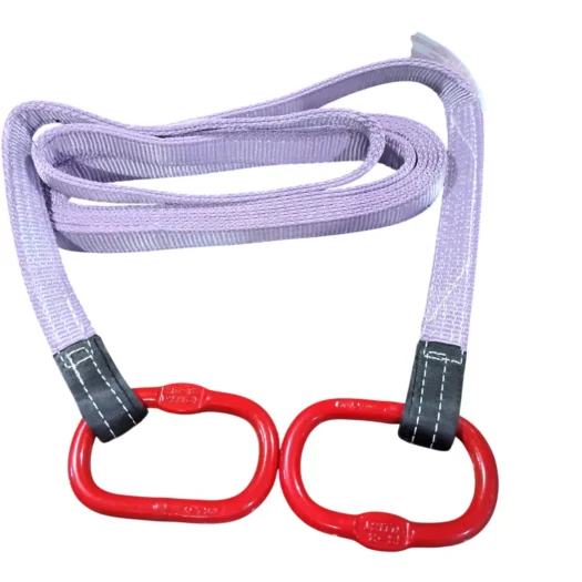 Corda de escalada com dois anéis vermelhos nas extremidades e fita lilás.