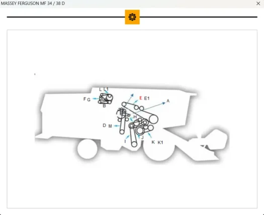 Diagrama de partes do trator Massey Ferguson MF 34/38 D