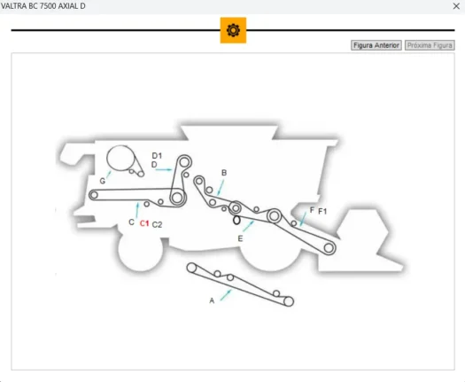 Diagrama técnico de partes relacionadas ao Valtra BC 7500 Axial D.